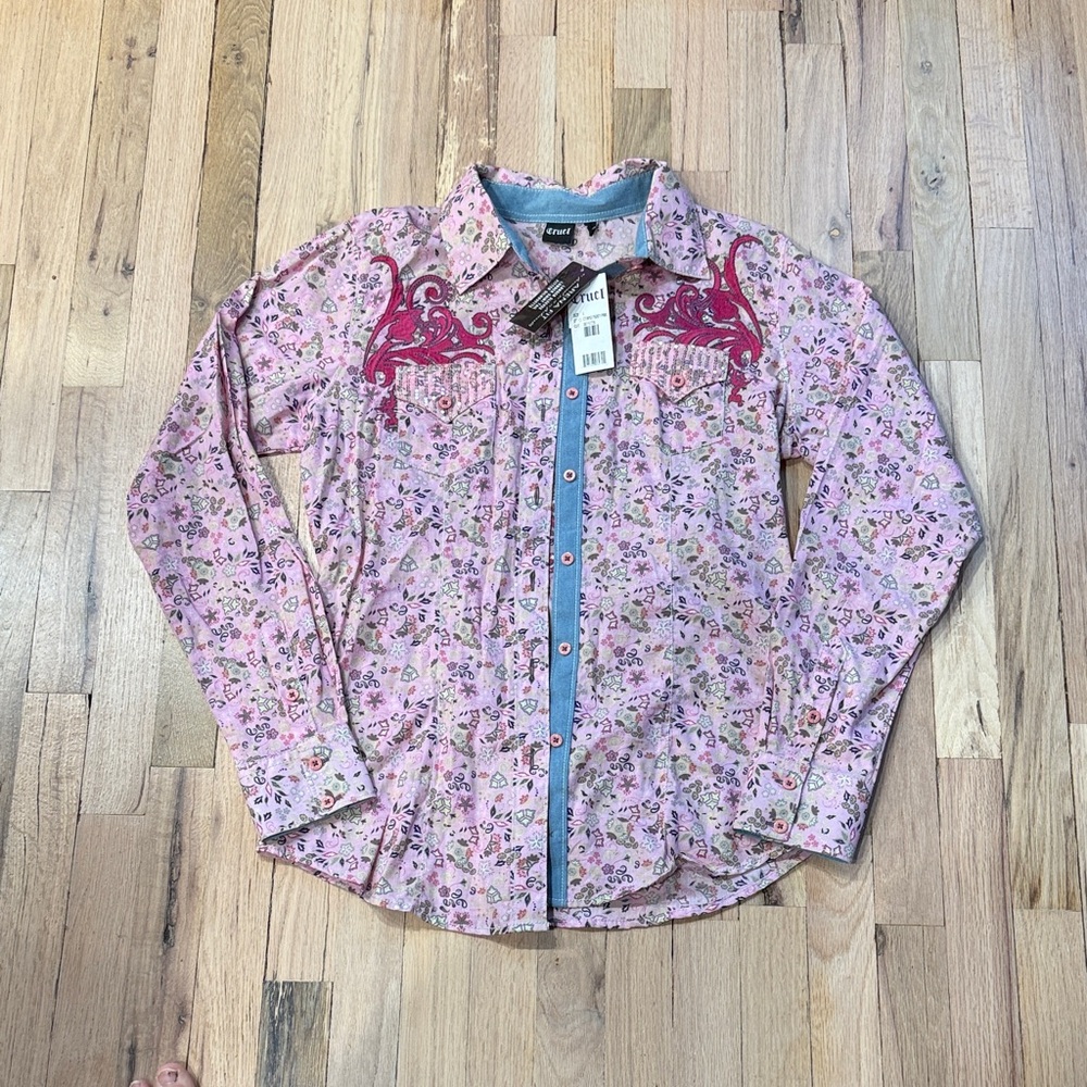 Women's Pink Floral Button Down Shirt
